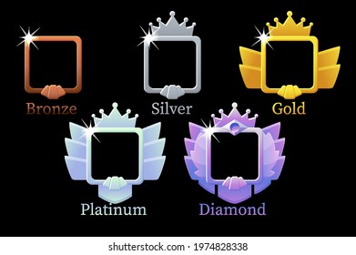 Square Frames Game Rank, Gold, Silver, Platinum, Bronze, Diamond Avatar Template For Game.