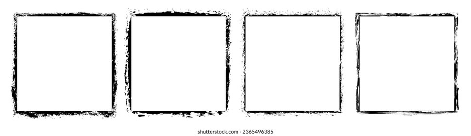 Square frames. Frames in grunge style. Collection of empty borders. Rough background. Isolated vector illustration on white background.