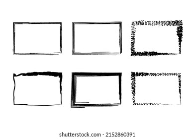 Square frames. Hand drawn grunge scratch rectangle square border. Doodle vector Stamp emblem illustration isolater on white background.