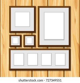 Square frames on wooden wall illustration