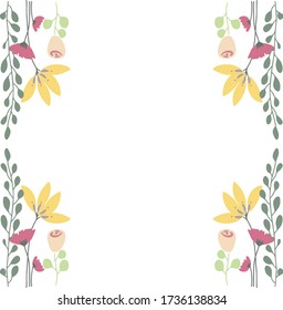 Square frames of stylized floral elements.Suitable for decorating of invitations, cards, stationery, posts to instagram