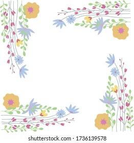 Square frames of stylized floral elements.Suitable for decorating of invitations, cards, stationery, posts to instagram