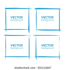 Square frames from thin blue textured strokes of paint on white background 1