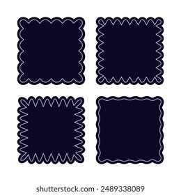 Square frames with wavy edges. Curve borders sticker templates.