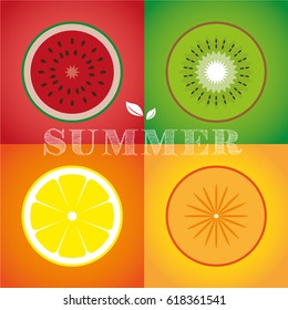 square fruit set with text illustration for the fly cover