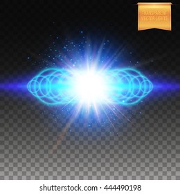 Square full frame multiple ringed blue fiery burst effect with sparkling lights and copy space as explosion over checkerboard background