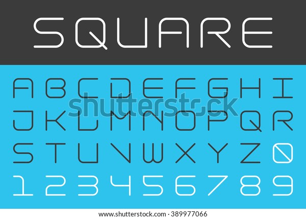 角が丸い四角い未来的なアルファベットと数字細い分離型フォントテクノスタイルスペースデザインウェブまたは印刷ベクターabc のベクター画像素材 ロイヤリティフリー
