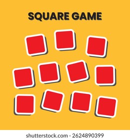 Projeto plano de amostra de jogo quadrado, com fundo laranja. Adequado para crianças de jogos de aplicação ou T-shirt de design