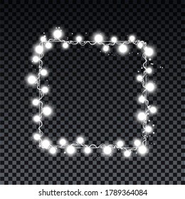 Square garland bulbs isolated on transparent background. Christmas decorations lights effects. Garland bulbs for Xmas Holiday, birthday greeting card, invitations party, banners, posters, web design