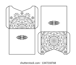 Square gate fold laser cutting wedding invitation card template vector. Design for laser cut or die cut template. Ornamental wedding invite mockup