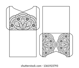 Square gate fold laser cutting wedding invitation card template vector. Design for laser cut or die cut template. Ornamental wedding invite mockup