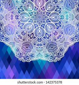 square geometric composition with ethnic flower circle design, color pattern background