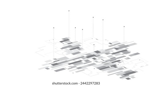 Square geometric digital technology on a white background. Futuristic digital connection technology concept.	