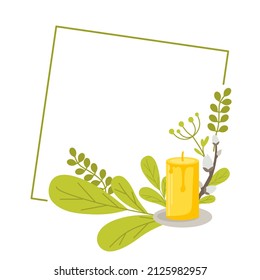 Marco geométrico cuadrado con tulipanes de sauce y hojas. Ilustración vectorial en un estilo plano aislado en fondo blanco