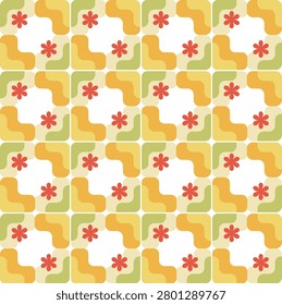 Square geometric green and yellow decoration pattern with flower for background