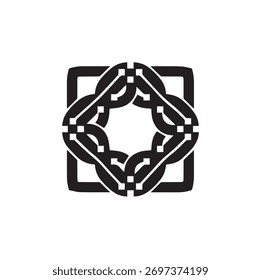 Square geometric knot abstract decorative vector silhouette illustration for tech or modern art