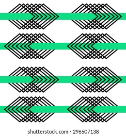 Square geometric pattern background.Black colour.Green line.