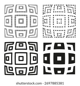 Square geometric patterns. Abstract tile symbols. Outline dotted Vector. Black white background. EPS 10.