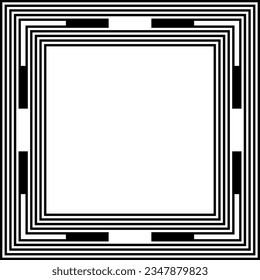 Square Geometric Picture Frame. Black and White Background. Vector Art.