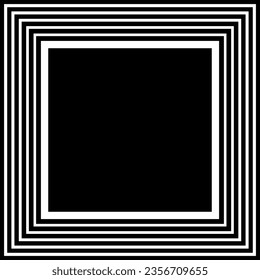Marco geométrico cuadrado de imagen. Fondo blanco y negro. Arte vector.