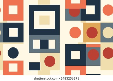 Square geometric shapes seamless pattern. Retro color funky cartoon isolated textile print pattern. Vector illustration on background