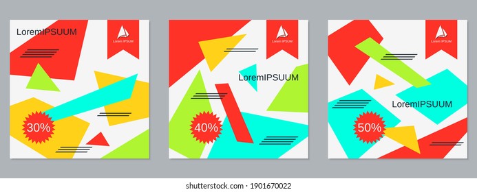 Square geometric style flyer, banner, booklet, brochure cover vector templates collection