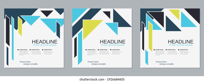 Square Geometric Style Flyer, Banner, Booklet, Brochure Cover Vector Templates Collection