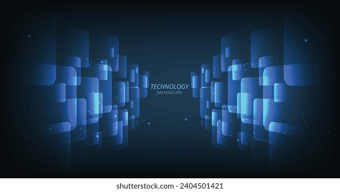 Square geometric technology background design.Vector abstract technology illustration Square geometric on a dark blue background.High-tech Square connection system concept.