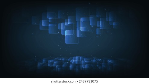 Square geometric technology background design.Vector abstract technology illustration Square geometric on a dark blue background.High-tech Square connection system concept.