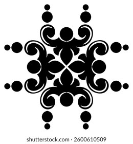 Square geometrical cross shape ornament. Vintage folk style. Black and white silhouette.