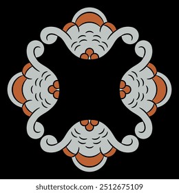 Square geometrical ornament or frame with stylized flowers. Abstract decorative element. Old Russian folk style.