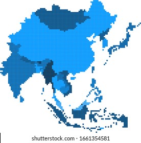 Square Geometry East Asia map.All elements are separated in editable countries. 