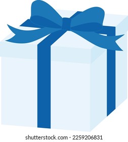 Square gift box with blue ribbon