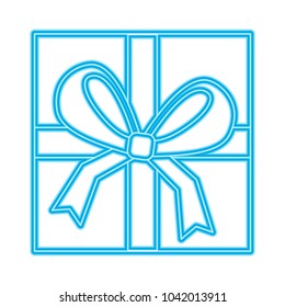 square gift box with bow and ribbon top view closed