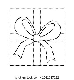 square gift box with bow and ribbon top view closed
