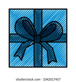 square gift box with bow and ribbon top view closed