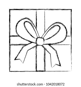 square gift box with bow and ribbon top view closed