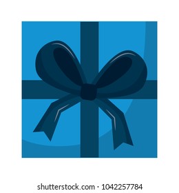 square gift box with bow and ribbon top view closed