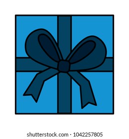 square gift box with bow and ribbon top view closed
