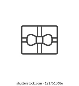 Square Gift Box with bow and ribbon outline icon. linear style sign for mobile concept and web design. Present box top view simple line vector icon. Symbol, logo illustration. Vector graphics