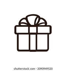 Square gift box and bow ribbon line art doodle clipart illustration