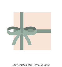 Square gift box with bow, top view. Modern flat vector illustration