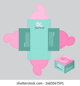 square gift box with flower lock on top separated die cut by layer with box preview