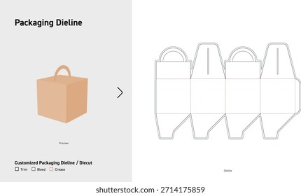 Quadratische Geschenkbox mit Griff Verpackung Dieline Vorlage