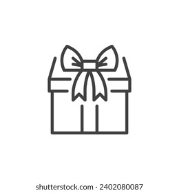 Square Gift Box line icon. linear style sign for mobile concept and web design. Gift box with bow ribbon outline vector icon. Surprise symbol, logo illustration. Vector graphics