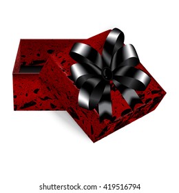 Square gift box red marbled with black bow trim, a great addition to expensive gifts or jewellery. Gift Box Stock Vector. Gift Box Vector Art