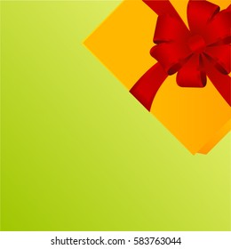 Square Gift Box with Red Ribbon and Bow on  a Background with place for your text . Vector image.