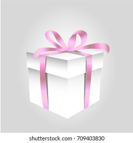 Square Gift Box with Ribbon and Bow Isolated on Background