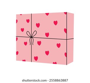 Square gift box with ribbon isolated on white background. Happy birthday,New Year, Wedding or Valentine Day package concept.
