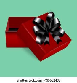 Square gift box with a stylish red and black bow trim, a great addition to expensive gifts or jewellery. 